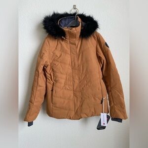 Obermeyer Tuscany II Women's Tan Brown Ski Jacket with Black Fur Trim